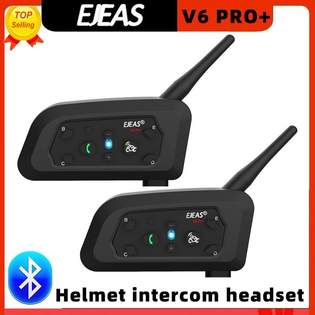EJEAS V6 PRO Bluetooth Motorradhelm Intercom Headset in Schwarz mit 800 m Reichweite für 6 Fahrer, wasserdicht und MP3-fähig - Bild 1