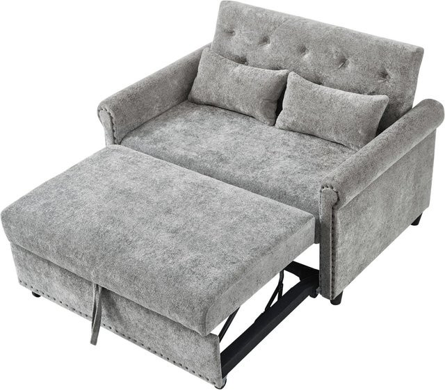 Merax 3in1 Schlafsofa als 2-Sitzer aus grauem Chenille mit verstellbarer Kopfstütze und ausziehbarem Gestell, B/T/H: 120 x 80 x 82 cm - Bild 1