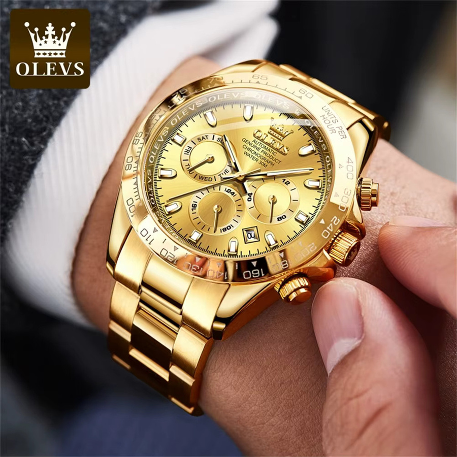 OLEVS Armbanduhr, Chronograph, Automatik, Gold, Edelstahl, Herren - Bild 4