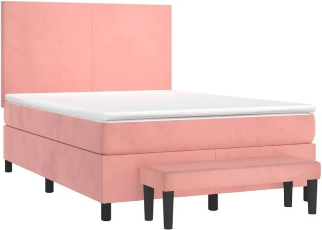 vidaXL Boxspringbett mit Matratze in Rosa, Hybridbett aus Samt mit Taschenfederkern, B/T: 140 x 190 cm - Bild 1