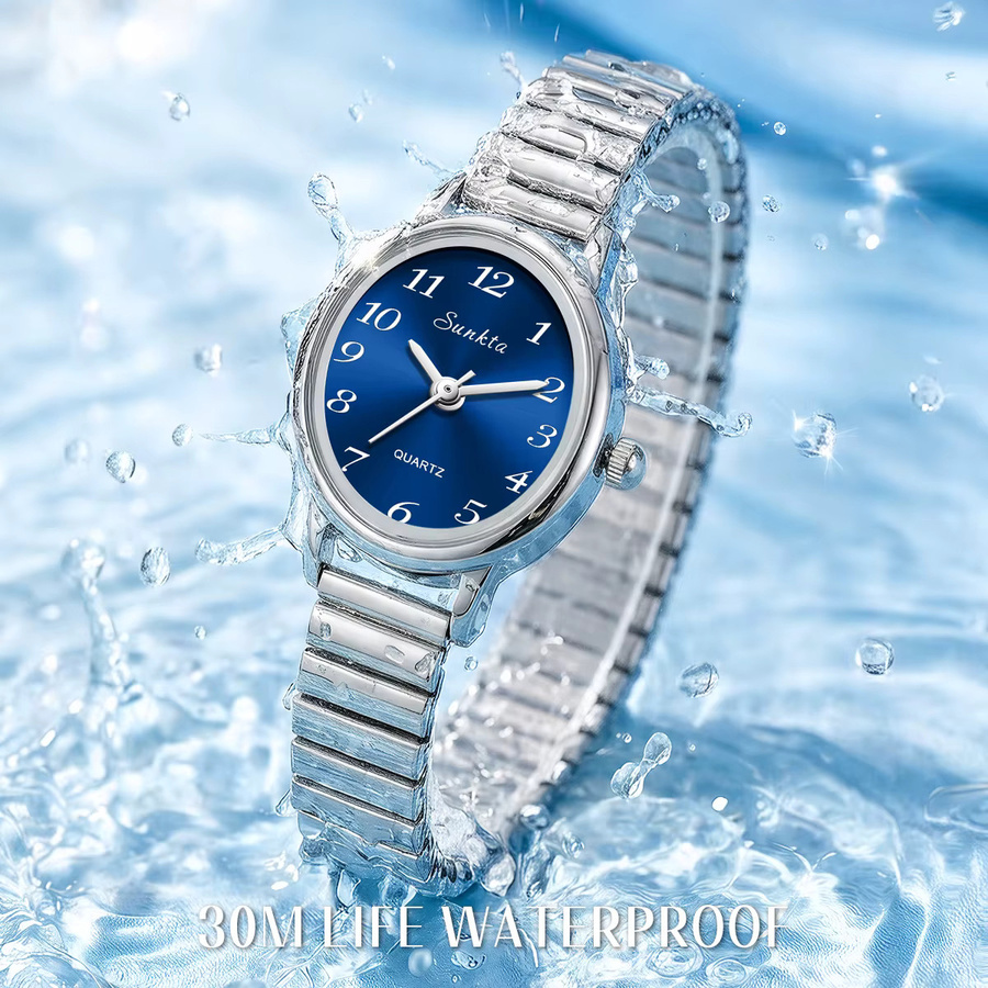 SUNKTA Armbanduhr, Quarz, Edelstahl, Silber, Blau, Damen - Bild 3
