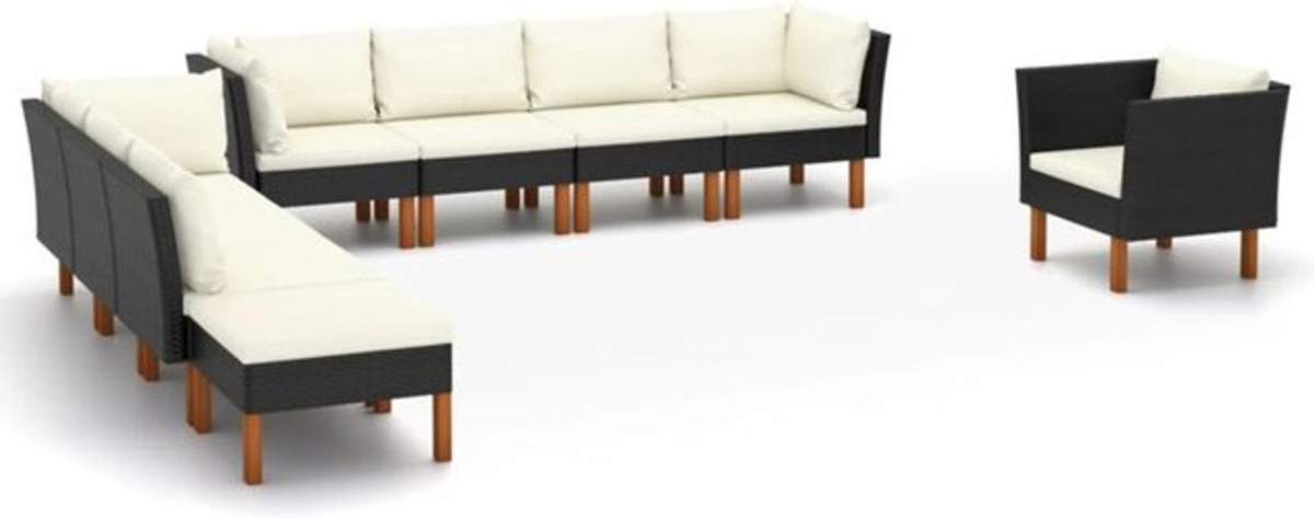 Vidaxl 9-tlg. Garten-Lounge-Set aus Polyrattan und Eukalyptusholz in Schwarz und Beige - Bild 1