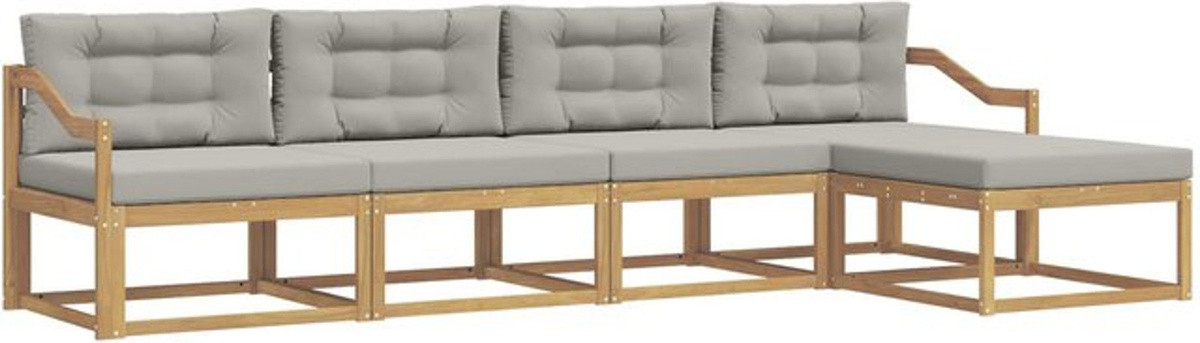 vidaXL Outdoor-Sofagarnitur aus Akazie und Polyester in Weiß und Grau, 4-teiliges Loungemöbel-Set im modernen Design - Bild 1