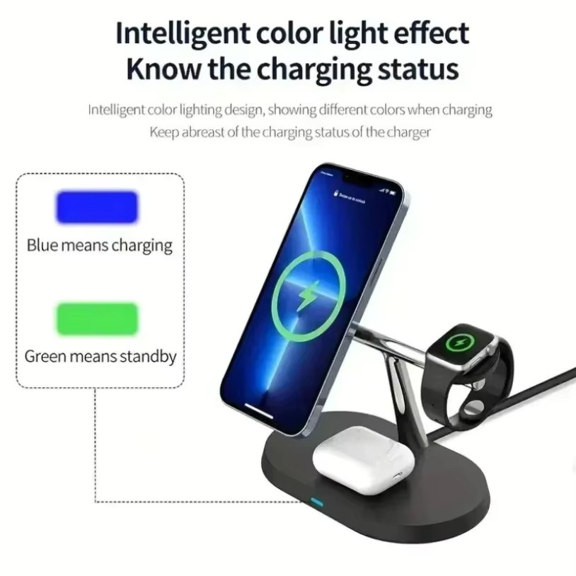 Opansten 3-in-1 Magnetisches Kabelloses Ladegerät für iPhone, iWatch und AirPods in Schwarz - Bild 3