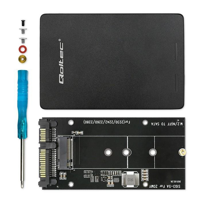 Qoltec Aluminium-Adapter für M.2 SSD von SATA NGFF zu SATA III, Schwarz, bis zu 2 TB Unterstützung - Bild 5