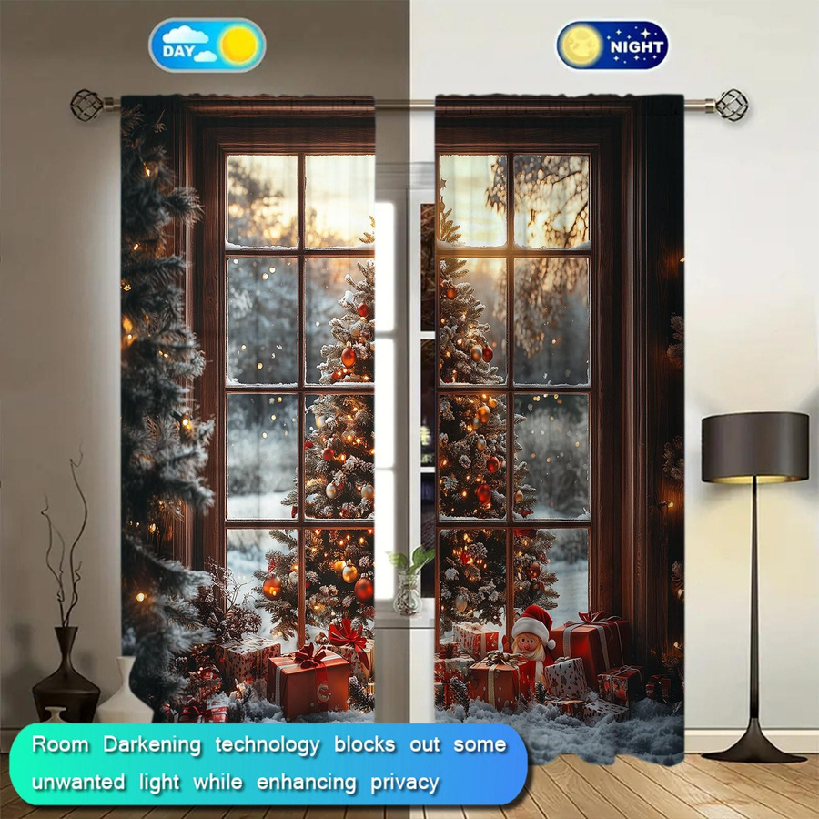 2er-Set Weihnachtsvorhänge mit Weihnachtsmotiv von Household supplies MH, halbtransparent, mehrfarbig, B: 52,5 cm, H: 116 cm - Bild 4
