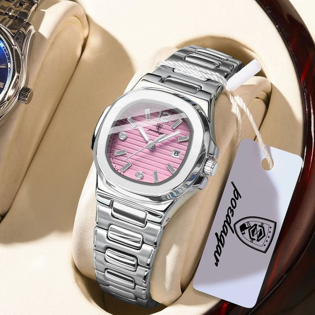 POEDAGAR Armbanduhr, Eckig, Quarz, Edelstahl, Silber, Damen - Bild 1