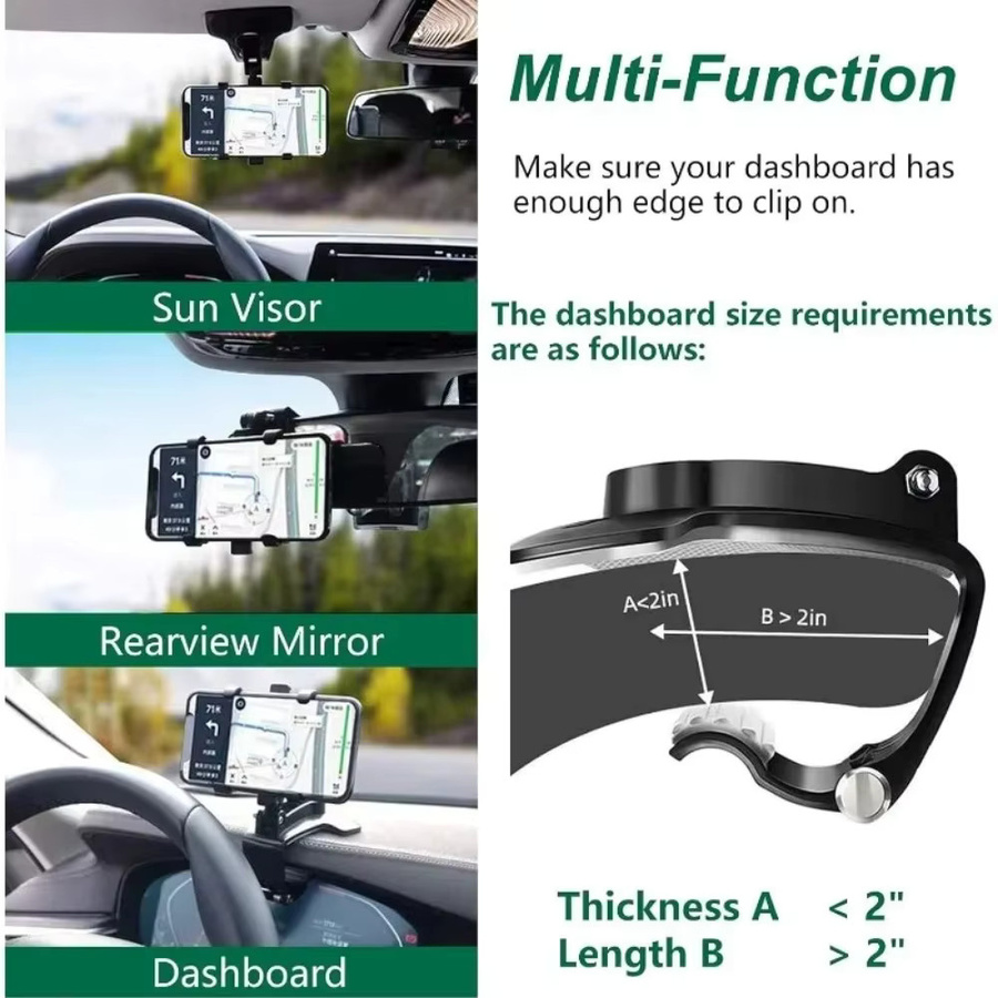 Drehbarer Handyhalter für das Armaturenbrett in Schwarz, 360-Grad-Rotation, passend für Handys von 4 bis 7 Zoll - Bild 4