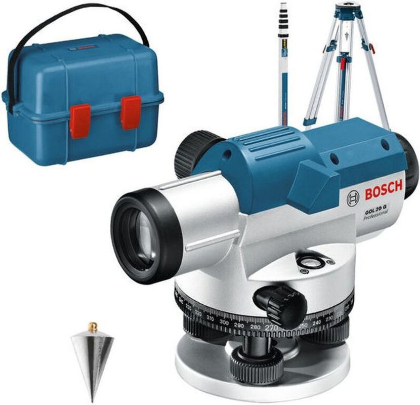 Bosch Professional Optisches Niveliergerät GOL 20 G Set mit Baustativ und Messstab in Silber/Blau - Bild 4