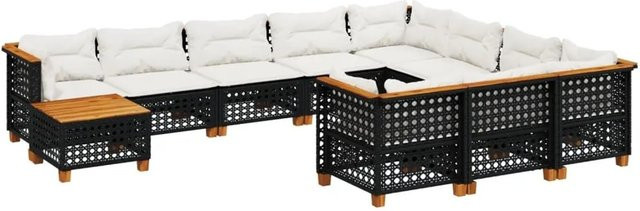 vidaXL 11-tlg. Garten-Sofagarnitur aus Polyrattan in Schwarz mit Kissen und Gartentisch - Bild 1