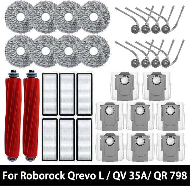 Roborock Qrevo L Zubehör-Set mit Hauptbürste, Seitenbürste, Filter, Wischmopp und Staubbeuteln für QV 35A, QV 35S, QR 598 und QR 798 - Bild 1