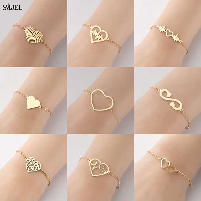 SMJEL Armband, Edelstahl, Gold, Liebesherz-Charm, Unisex - Bild 1