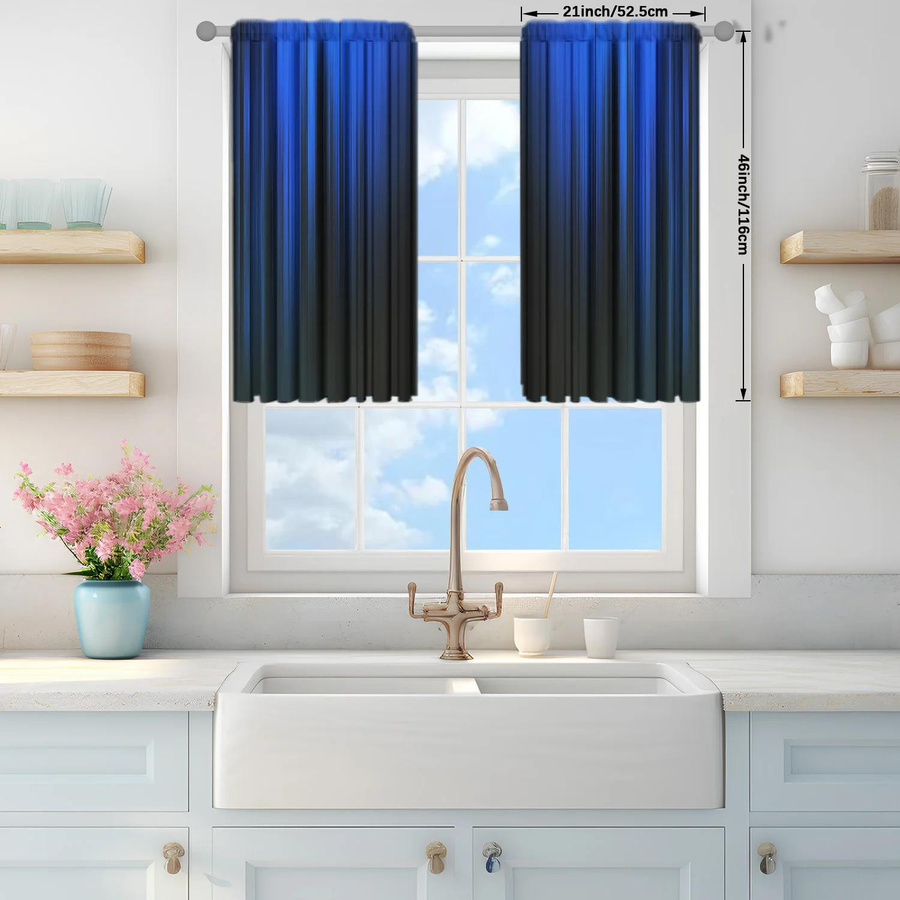 2er-Set Vorhang mit blau-schwarzem Farbverlauf und Streifen-Design von Household supplies MH, halbtransparent, B: 52,5 cm, H: 116 cm - Bild 3