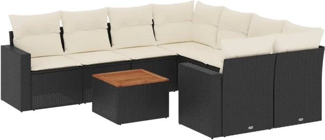 vidaXL 9-tlg Garten-Sofagarnitur aus Poly-Rattan und Akazienholz in Schwarz mit Kissen Modell 83 - Bild 1