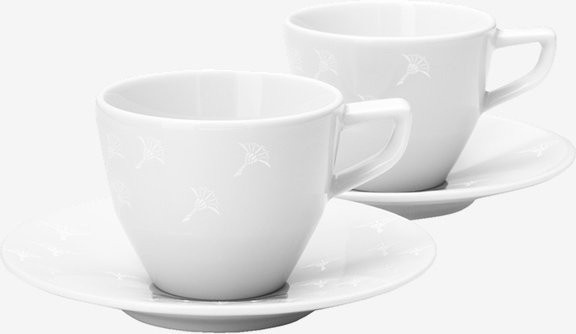 JOOP! Espressotassen Faded Cornflower aus Porzellan mit Untertassen, 2er Set, Weiß - Bild 1