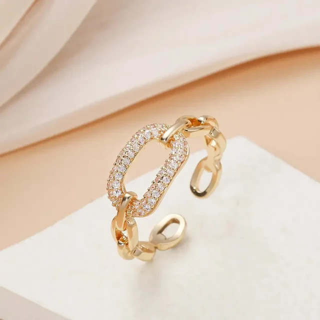 Huitan Ring, Kettenglied-Design, Gold, Zirkonia, Damen - Bild 1