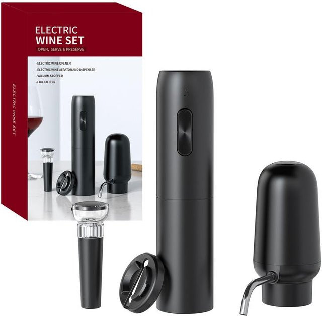 Bestbags Tragbarer intelligenter Rotweinbelüfter und elektrischer Weinspender in Schwarz mit USB-C Anschluss - Bild 1