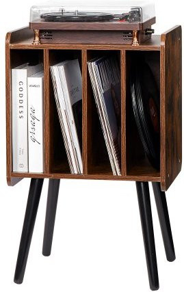 VEVOR Plattenspielerständer aus Holz mit 2 Ebenen und 4 Schränken für Vinyl-Schallplatten, braun - Bild 1