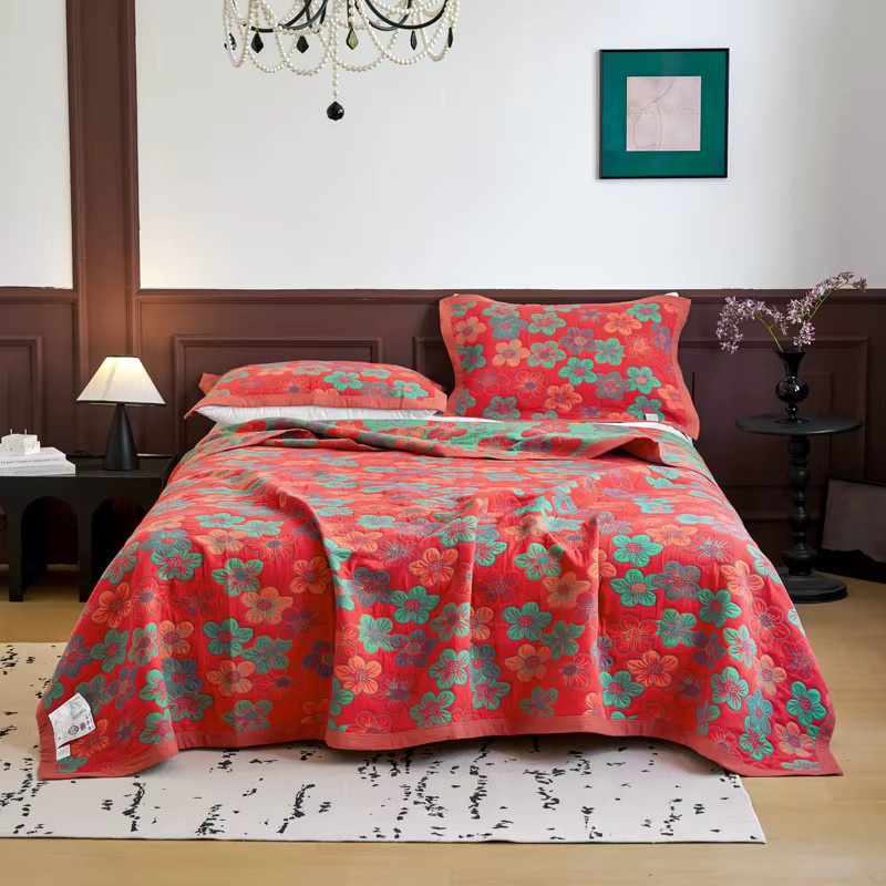 WASART Steppdecke aus reinem Baumwoll-Twel-Musselin mit Bohemian-Blumendruck in King-Size als Sommer-Tagesdecke oder Sofadecke - Bild 4