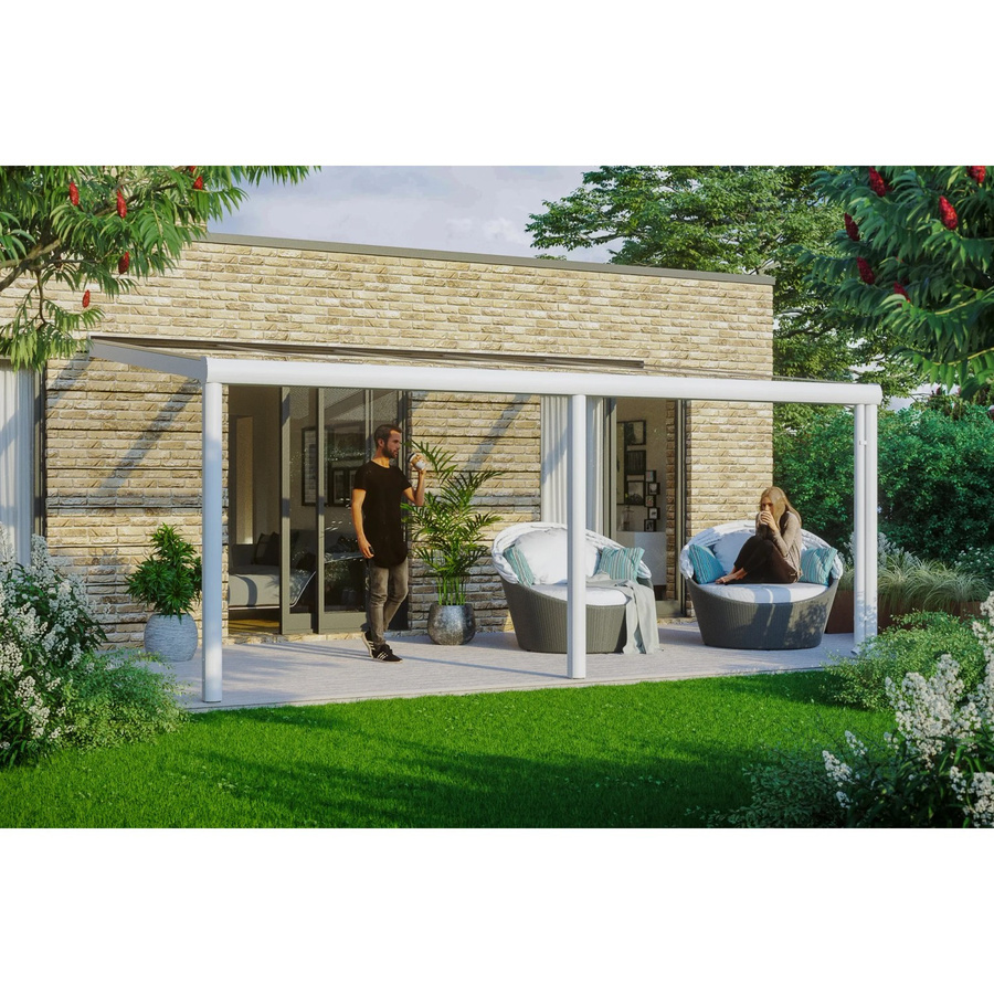 Skan Holz Terrassenüberdachung Garda in Weiß mit Polycarbonat-Dach und integrierter Regenrinne, B/T: 541 x 307 cm - Bild 2