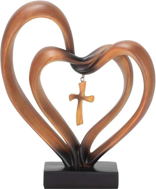 CosyHome Jesus Verschlungene Herzen Kreuz Ornament in Braun aus Holz - Bild 1