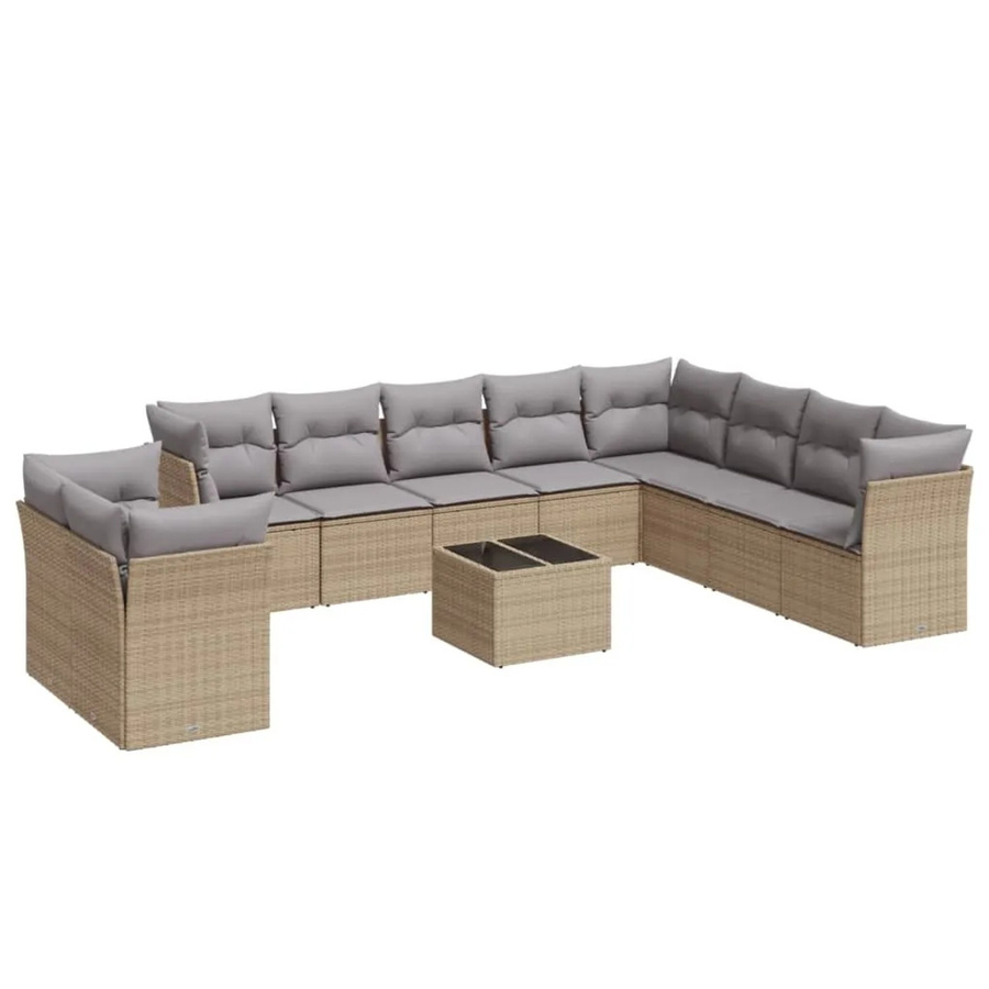 vidaXL 11-teilige Garten-Sofagarnitur aus Poly-Rattan mit Kissen in Beige-Grau - Bild 2