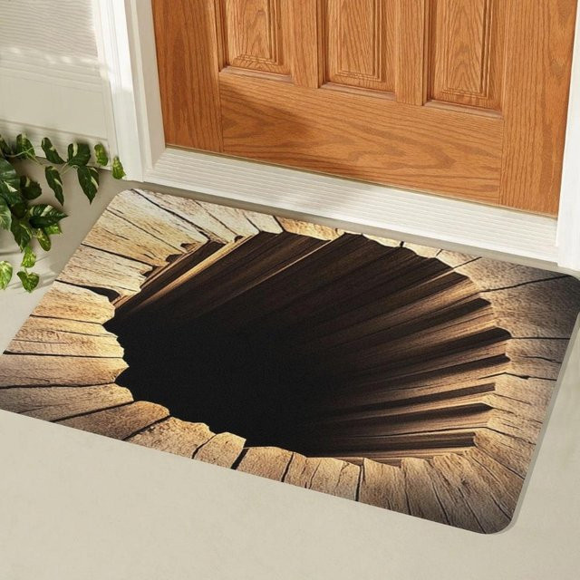 Karpetti Fußmatte mit 3D-Visueller-Illusion Risse und Abgrund, Waschbar, Rutschfest, Braun, B/B: 40 x 60 cm - Bild 1