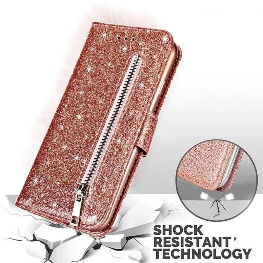 Samsung Lederhülle Portemonnaie mit Reißverschluss für Galaxy A0s A06 A12 A13 A14 A16 A21s A24 A32 A33 A34 A71 in Schwarz, Silber, Gold, Pink oder Lila - Bild 2