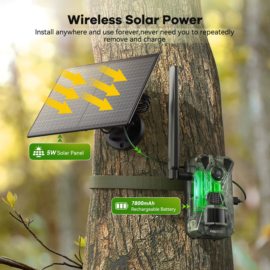 TMEZON 4G LTE Wildtierkamera mit Solarpanel und App-Übertragung, 2.7K Jagdkamera mit SIM-Karte, PIR-Bewegungssensor und Nachtsicht (ohne SD-Karte) - Bild 3