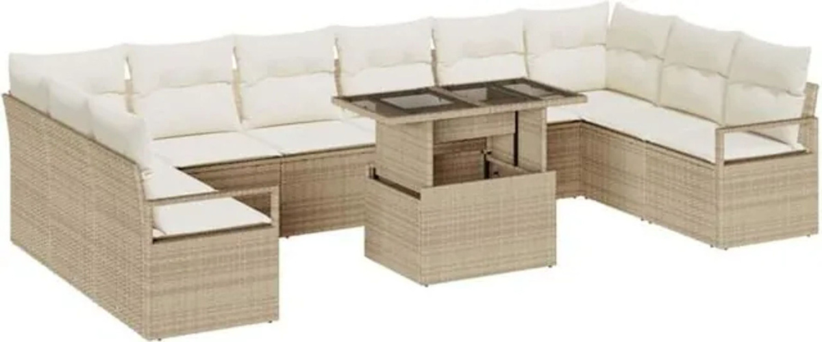 vidaXL Garten-Sofa-Set aus Poly-Rattan mit Speicherfunktion in Beige, 11-teilig - Bild 1