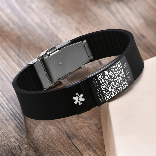 Medizinisches Alarm-ID-Armband Edelstahl, Schwarz, wasserdicht - Bild 1