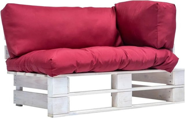 vidaXL Garten-Palettensofa aus Kiefernholz mit Kissen in Rot und Weiß für Garten und Terrasse - Bild 1