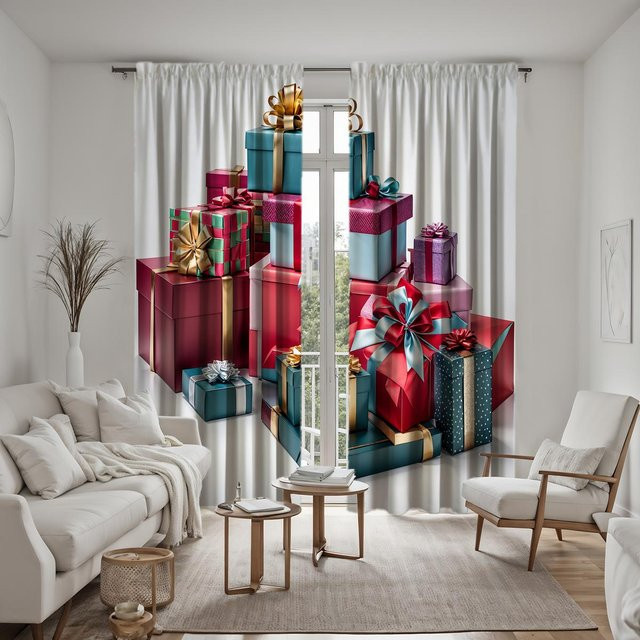 2er-Set Dekovorhang mit Ahornblatt-Print in Rot und Gelb, halbtransparent, B: 132 cm, H: 160 cm - Bild 1