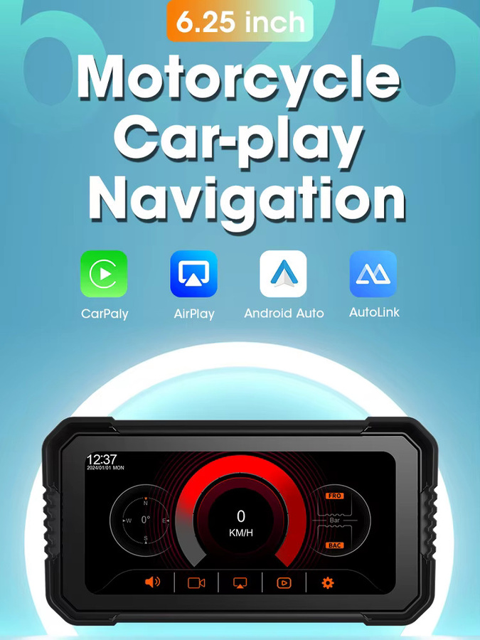 Develuck Tragbares 6,25 Zoll Motorrad GPS Navigationsgerät mit Wireless CarPlay und Android Auto, Bluetooth, Fahrrekorder und Moto-Monitor, IPX7 wasserdicht, Schwarz - Bild 4