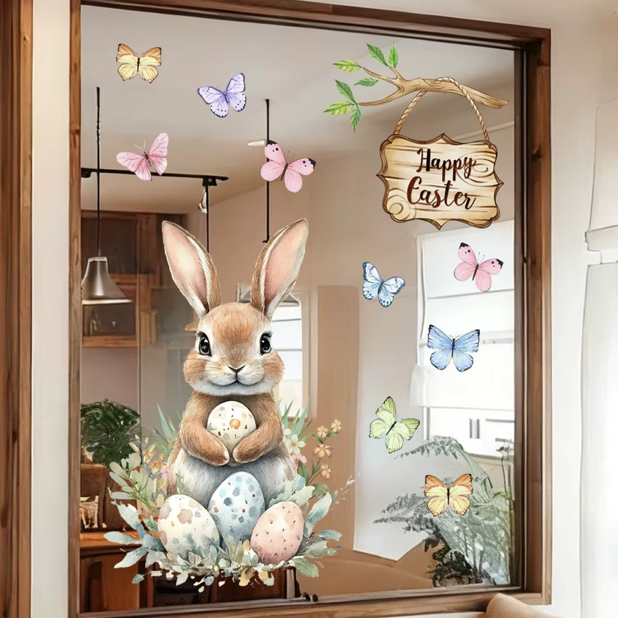 DUTRIEUX Oster-Fensterfolie mit Frühlingsmotiven wie Hase, Küken, Ei und Schmetterling, Mehrfarbig, B/H: 60 x 30 cm - Bild 2