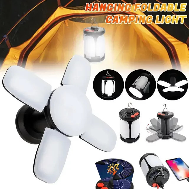 XIWANGFIRE Solar-LED-Laterne in Schwarz mit Powerbank-Funktion und omnidirektionaler Beleuchtung für Camping und Notfälle - Bild 1