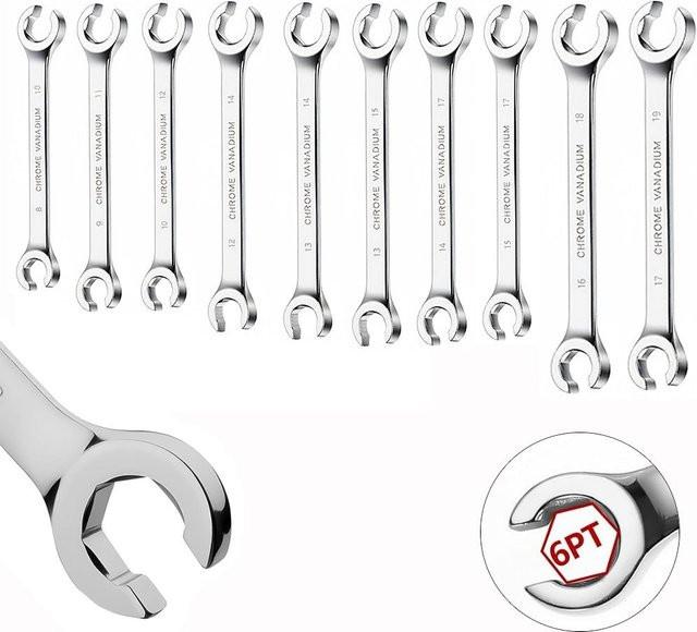 Doppelkopf-Flanschmutternschlüssel Set 8-19mm in Silber für Autoreparaturen und Bremsleitungen - Bild 1
