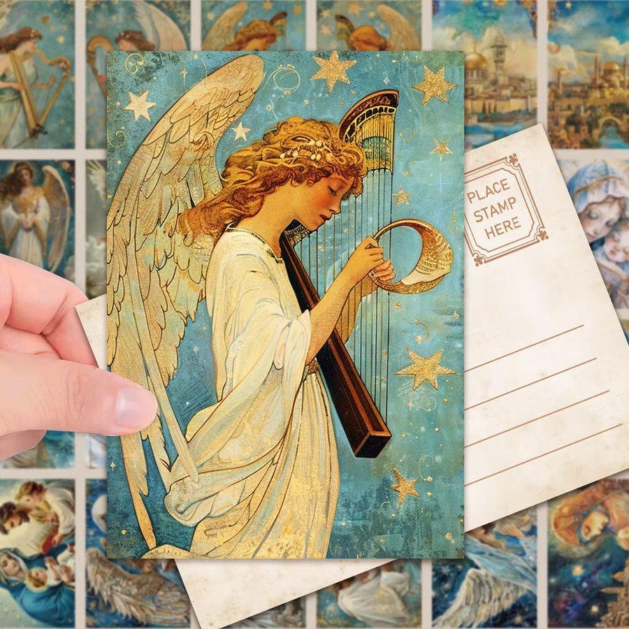 32-teiliges christliches Postkarten-Set in Blau mit Motiven zur Geburt Jesu und Vintage-Designs aus Papier - Bild 1