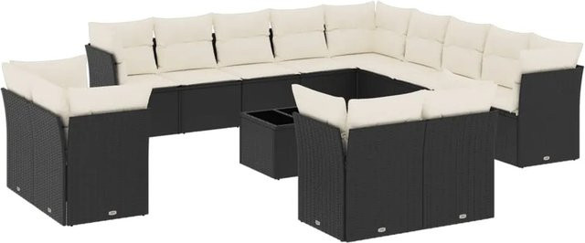 vidaXL 14-tlg Garten-Sofagarnitur Modell 2 aus Poly Rattan mit Kissen und Hartglas in Schwarz - Bild 1