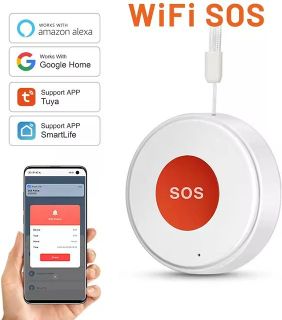 Tuya WiFi SOS-Knopf weiß – Kabelloser Notfallalarm für Smart Life zur Sicherheit von Senioren und Kindern - Bild 1