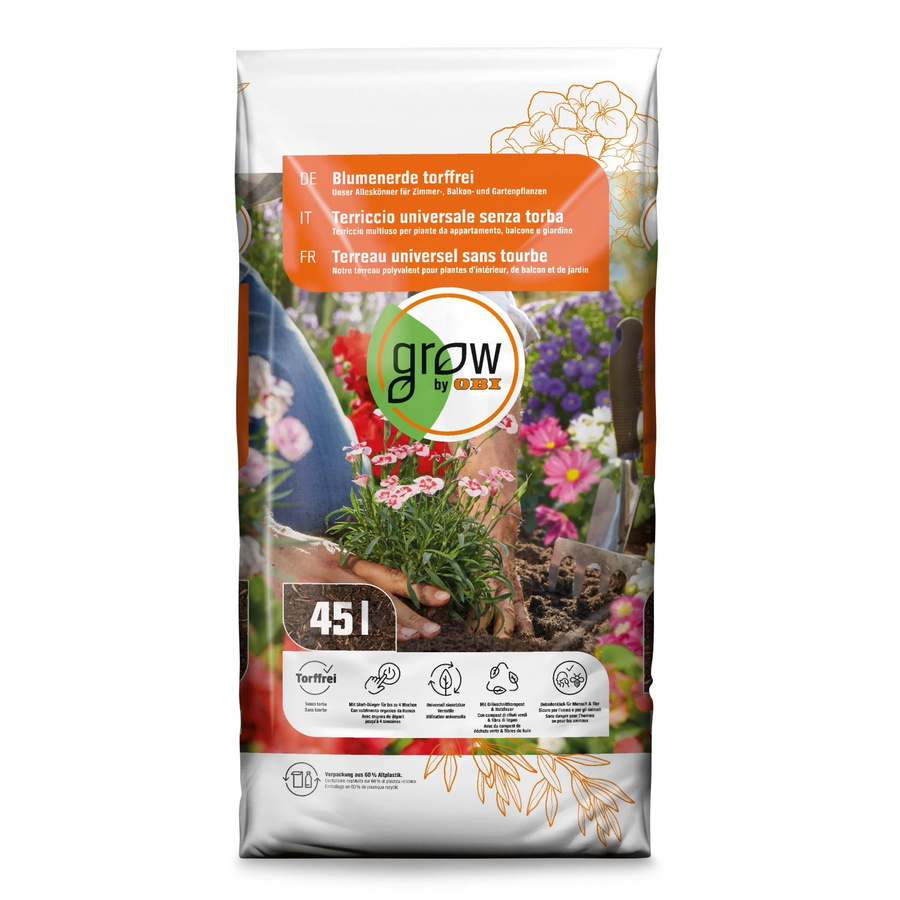 GROW by OBI Torffreie Blumenerde für Zimmer, Balkon und Garten, 45 l - Bild 2