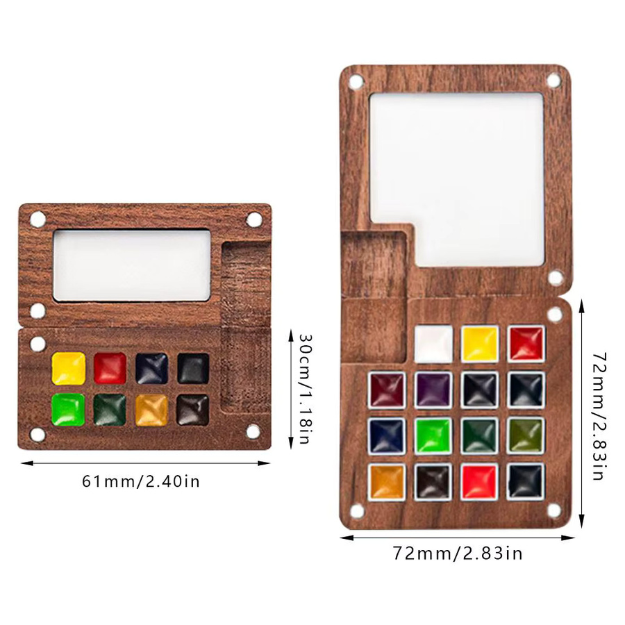 Tragbares Aquarell-Set aus Walnussholz mit 15-Gitter-Palette und Skizzenbuch-Etui in Mehrfarbig - Bild 6
