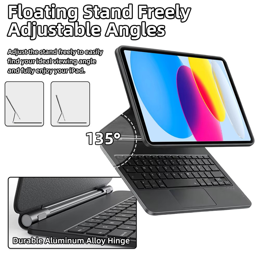 Qukam Magnetische Magic Keyboard Hülle mit Bluetooth-Trackpad für iPad Pro und Air in Schwarz - Bild 3
