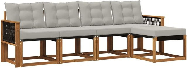 vidaXL Outdoor-Sofagarnitur aus Akazienholz mit Textilene und Kissen, Grau - Bild 1