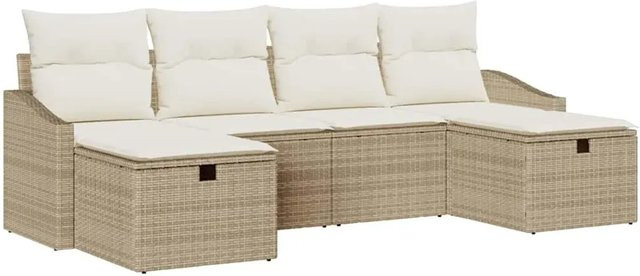vidaXL Garten-Sofa-Set aus Polyrattan in Beige mit 6-teiliger Polstergarnitur und Kissen - Bild 1