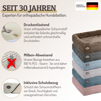 SABRO Hundebett KUDDE Orthopädisches Cord-Bett mit erhöhtem Rand in Grau, Breite: 70 cm - Bild 2