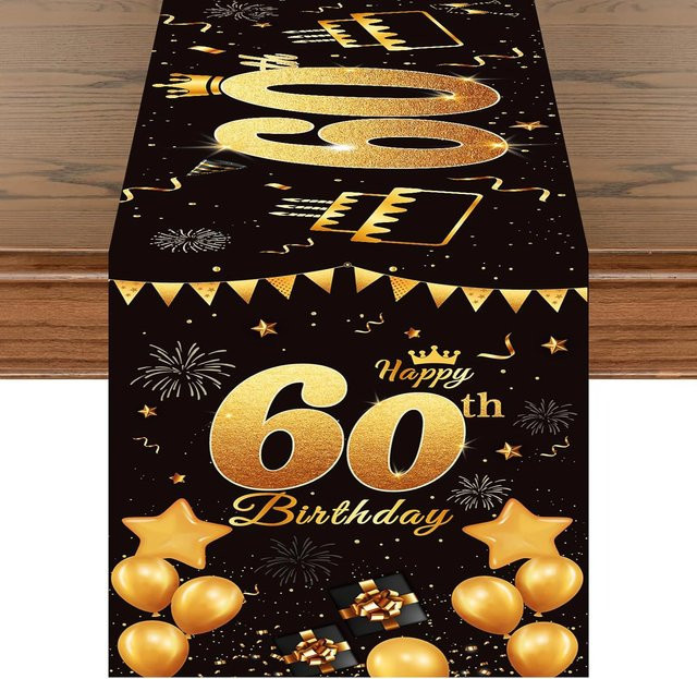JINGYUE Pet Tischläufer Happy Birthday aus Leinen in Schwarz, B: 150 cm - Bild 1