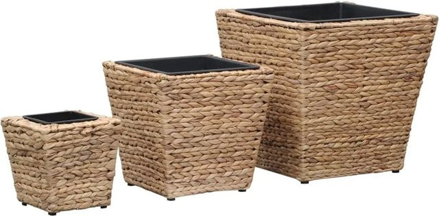Furnicato Blumenkübel Set aus Wasserhyazinthe in Braun und Beige mit Stahlrahmen, 3 Stück, rustikaler Tabletop-Stil - Bild 1
