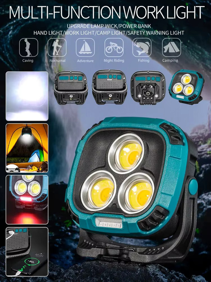 ESMARTER COB Multifunktions-Scheinwerfer, wiederaufladbare LED-Arbeitslampe in Schwarz für Notfall und Arbeit - Bild 4