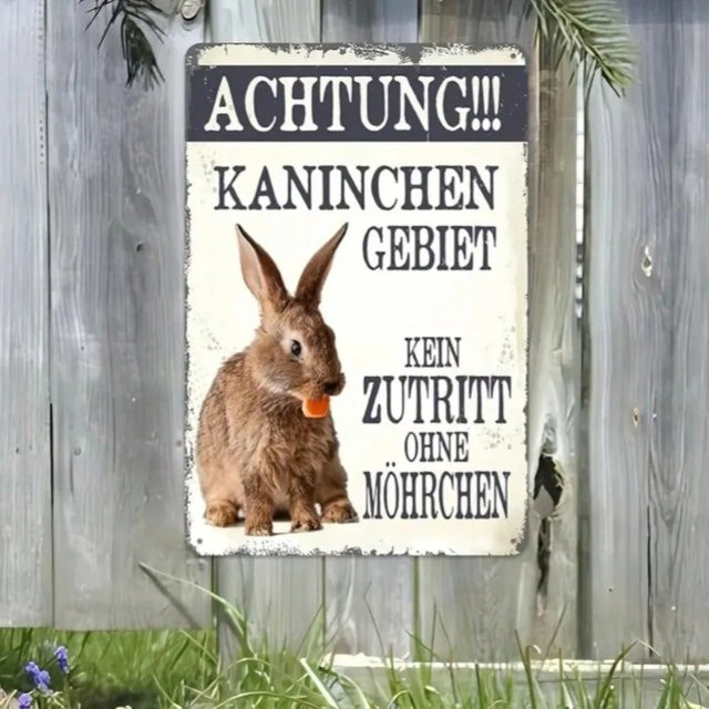 Retro Wanddekoration CIFBUY Metallschild No Trespassing mit Kaninchen Motiv, Weiß, B: 30 cm, H: 20 cm - Bild 1